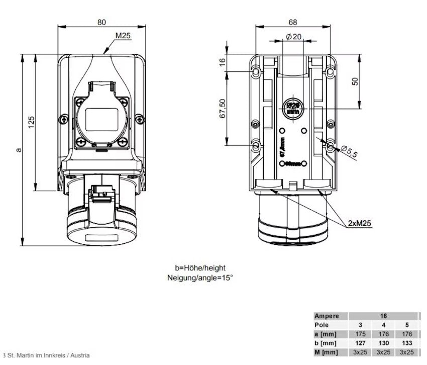 Voimapistorasia Onnline 16A + schuko, 3P+N+E, IP44