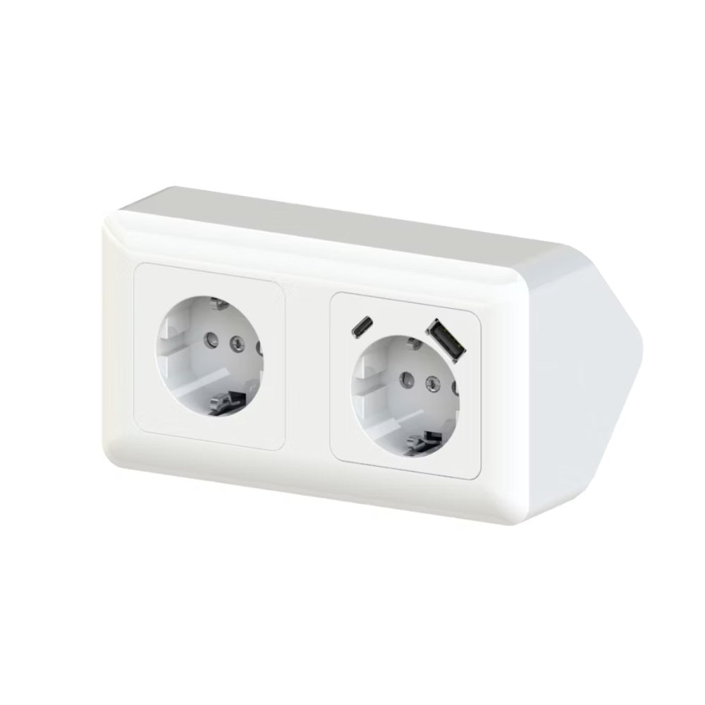 Pistorasia Opal Kulma, 2-osainen, USB A + USB C, valkoinen