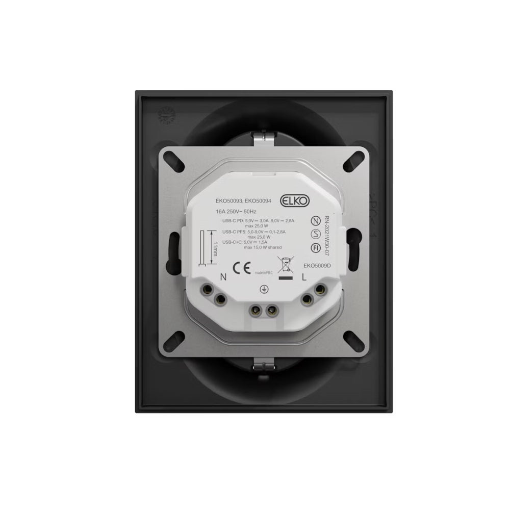 Pistorasia Elko One, 2-osainen, 2xusb-c, 25w, uppoasennus, musta