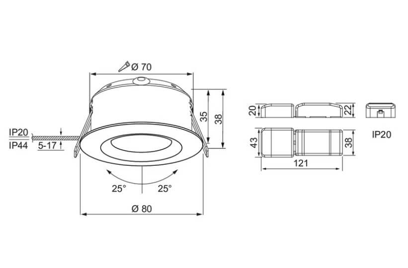Alasvalo Airam Compact Tilt, 5W, 400lm, IP44, himmennettävä, Ø80*39mm, musta