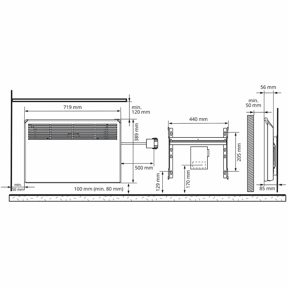 Lämmitin Ensto BETA BT 750W 39x72cm pistotulpalla