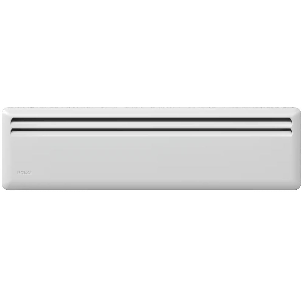 NOBÖ Front 500W lämmitin seinälle asennettuna valkoinen