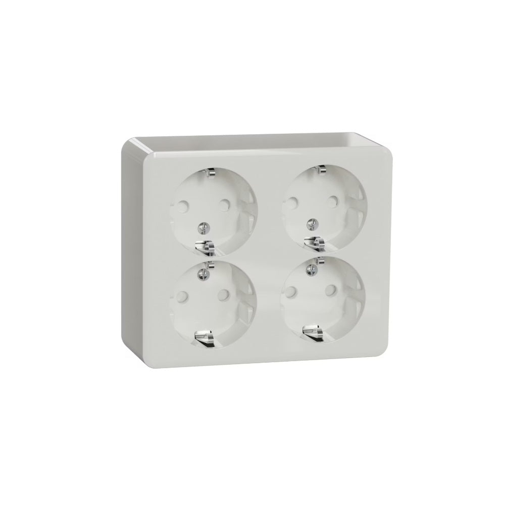 Pistorasia Schneider Electric Exxact, 4-osainen, maadoitettu, pinta, valkoinen