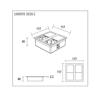 Pistorasiapaneeli Limente Desk-2, 117x117mm, mattamusta