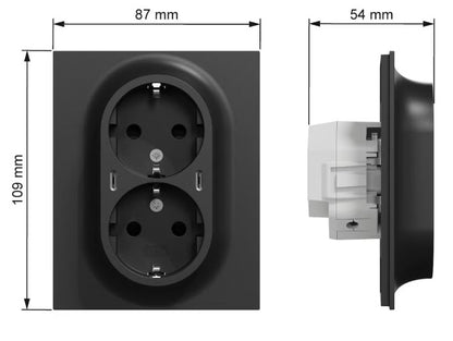 Pistorasia Elko One, 2-osainen, 2xusb-c, 25w, uppoasennus, musta