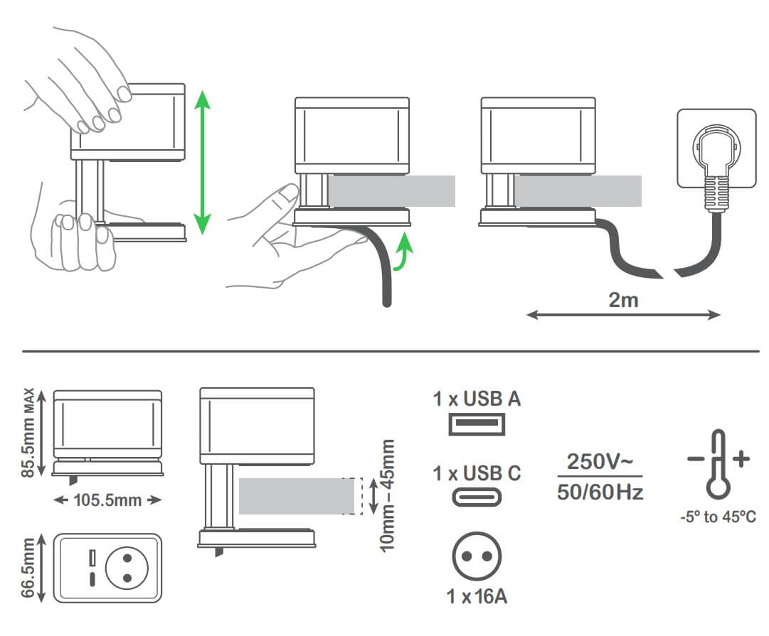 Työpöydän pistorasia Schneider Electric Unica System+, Schuko+USB-A+USB-C, antrasiitti