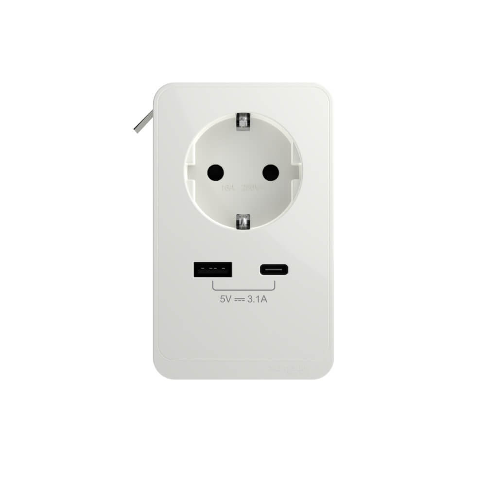 Työpöydän pistorasia Schneider Electric Unica System+, Schuko+USB-A+USB-C, valkoinen