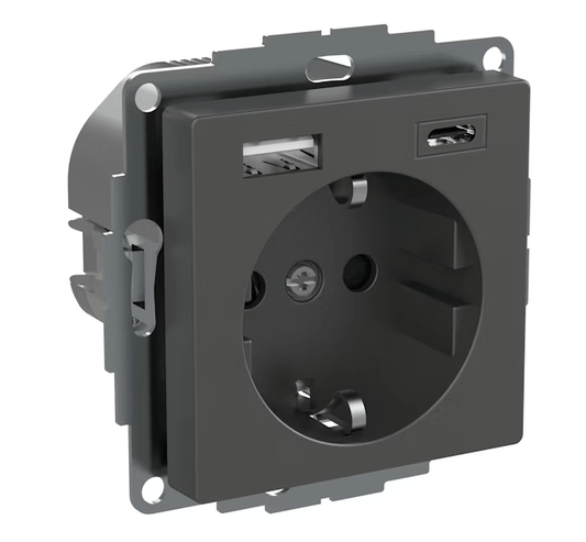 Pistorasia Schneider Electric Exxact 2xUSB A+C 3A Antrasiitti